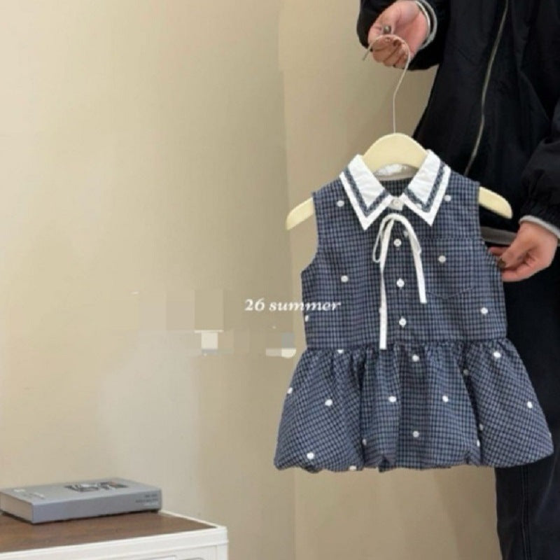 Girls Plaid Vest Princess Dress Sleeveless Summer