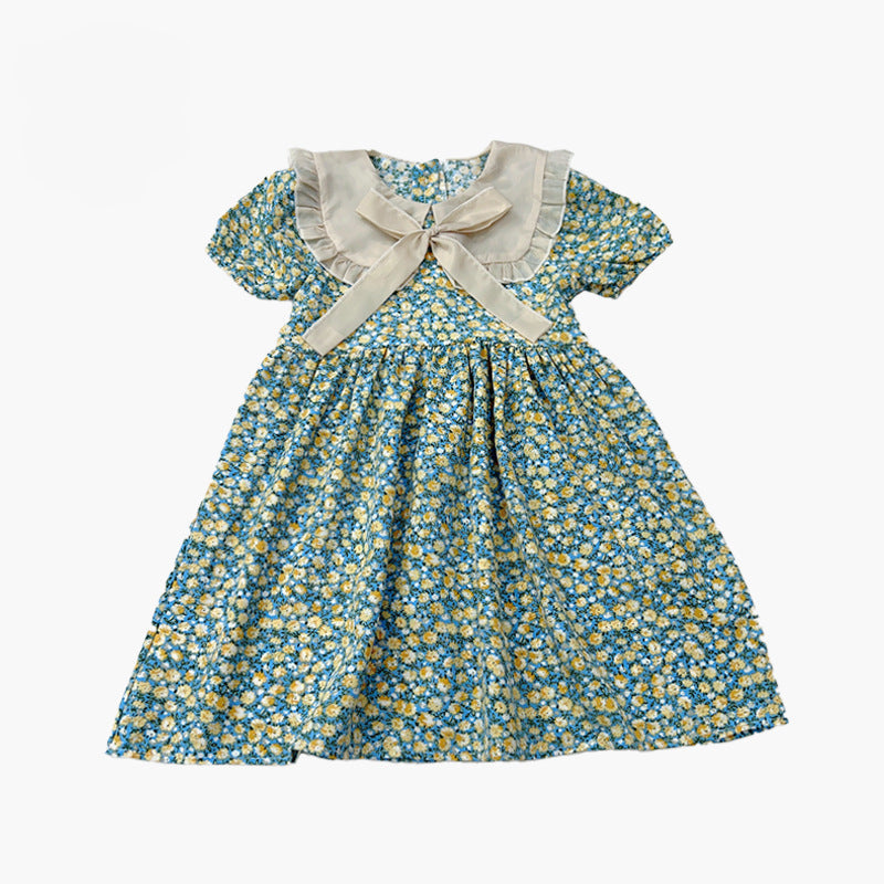Girls Floral Ice Silk Chiffon Dress Summer 2024