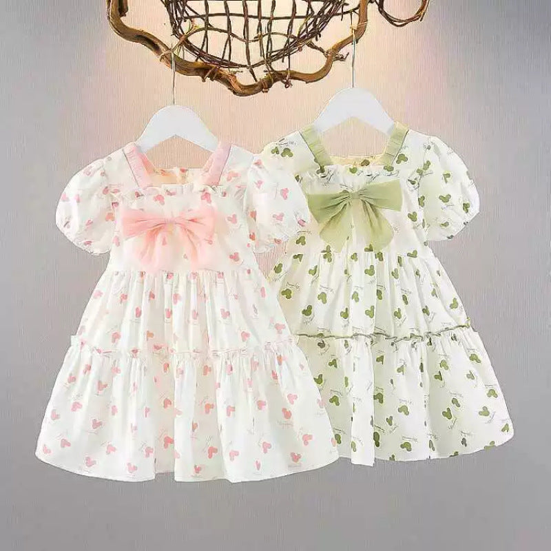 Girls Bow Princess Dress Short Sleeve Summer Style