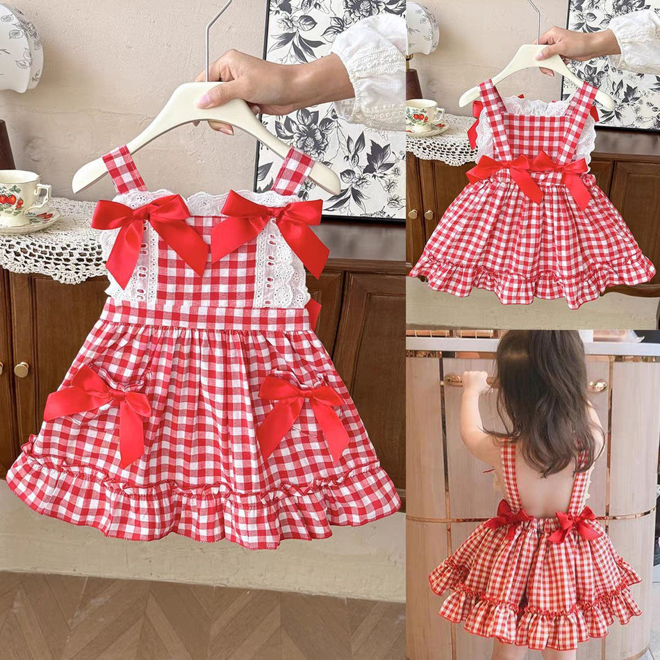 Girls Plaid Lolita Suspender Dress Summer Princess