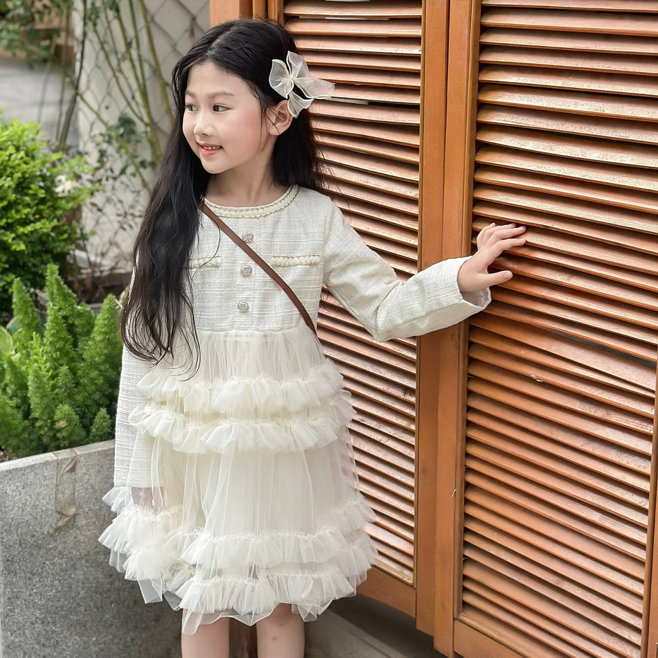 Girls Chanel Mesh Cake Dress Autumn Princess Style