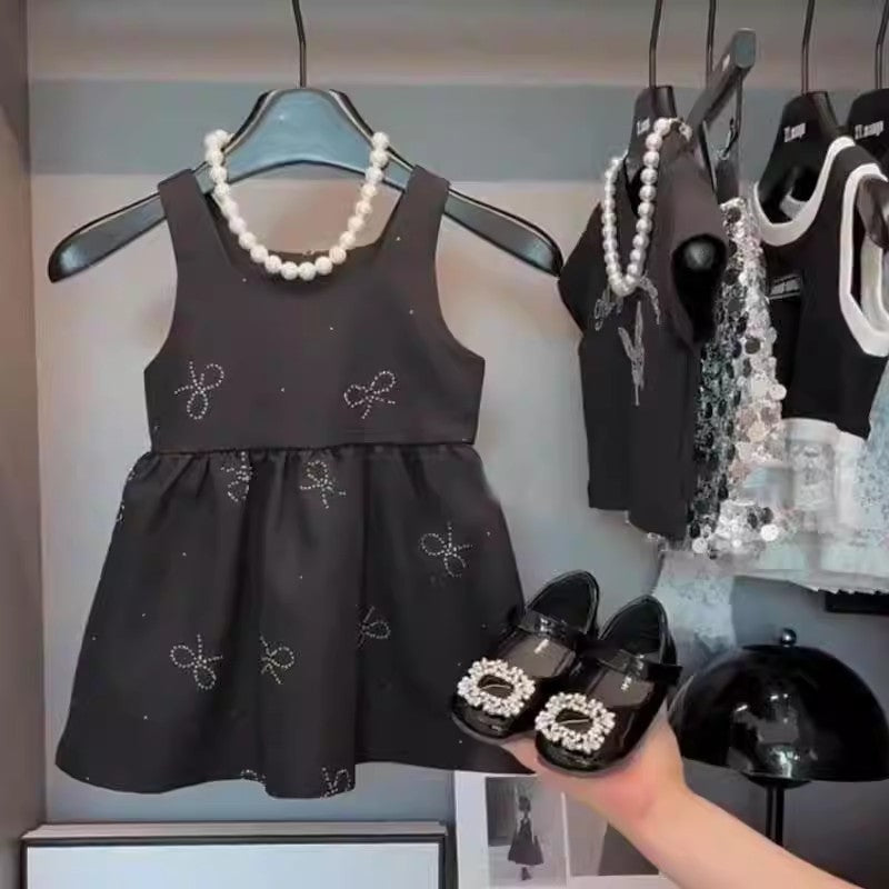 Girls Bow Vest Dress Korean Style Summer Elegant