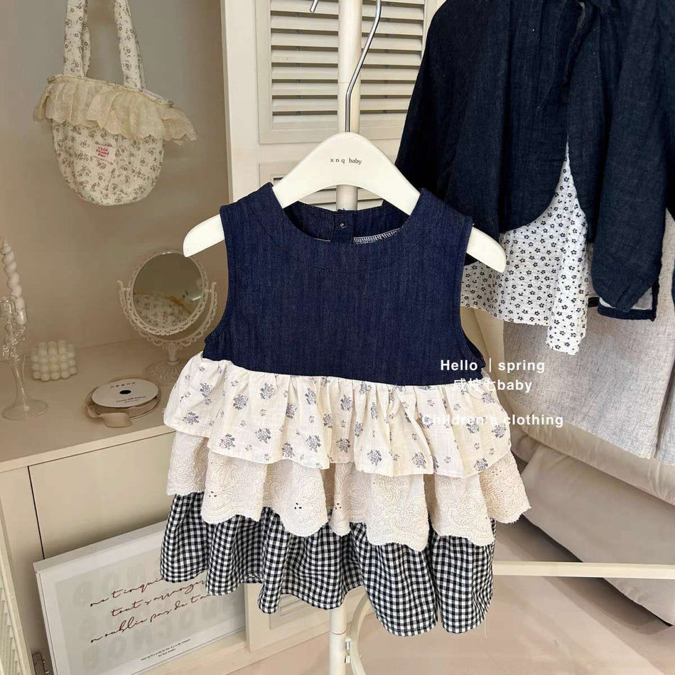 Girls Floral Patchwork Sleeveless Dress Summer 2025