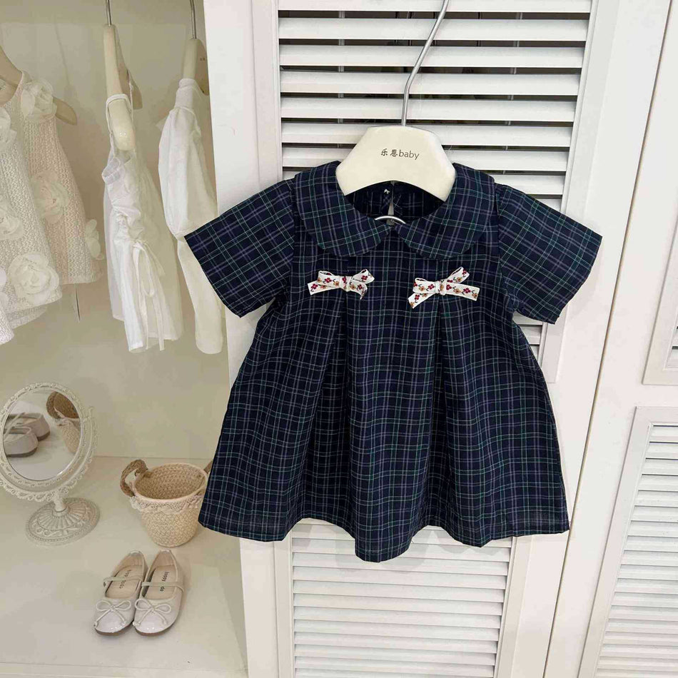 Girls Plaid Doll Collar Cotton Dress Summer 2025