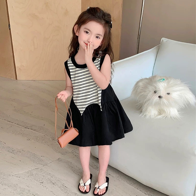 Girls Striped Vacation Dress Summer 2025 New Style