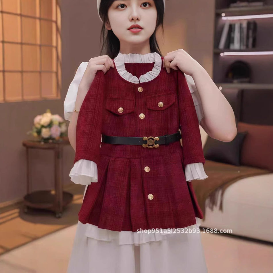 Girls Chanel Fleece Princess Dress Red Winter Autumn