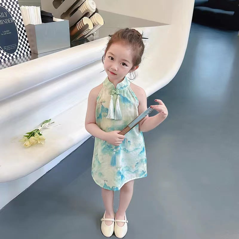 Girls Guofeng Cheongsam Vest Dress Summer Ethnic Style
