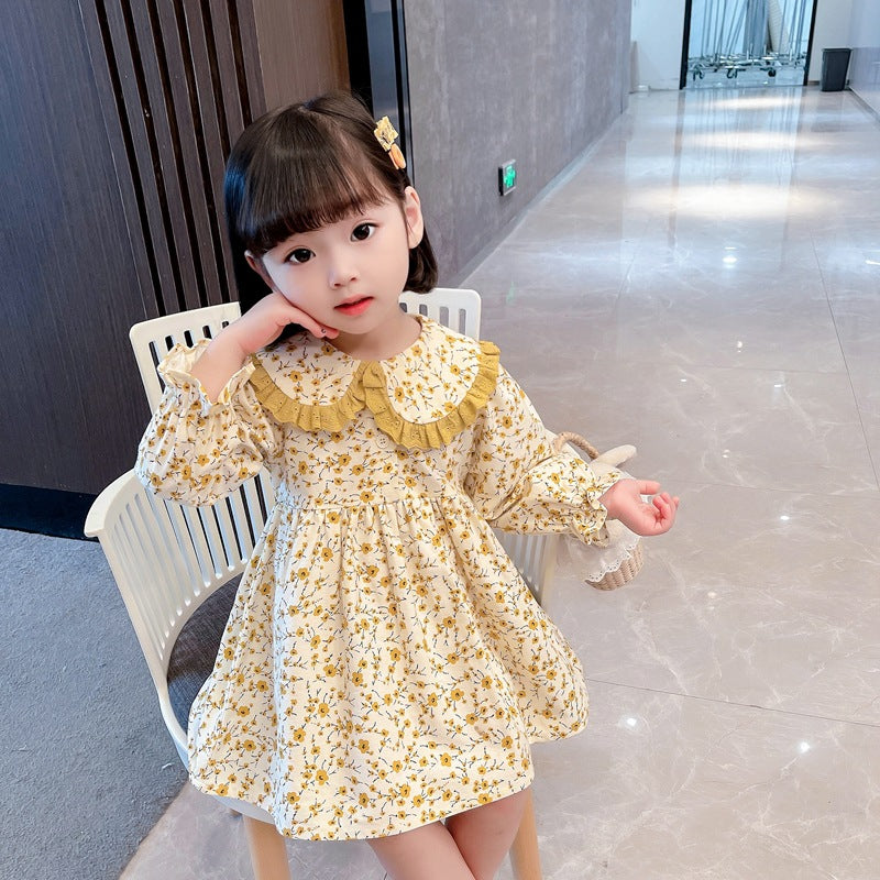 Girls Floral Lace Collar Dress Spring Autumn 2024