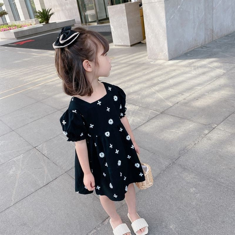Girls Cotton Short Sleeve Dress Summer Elegant Style