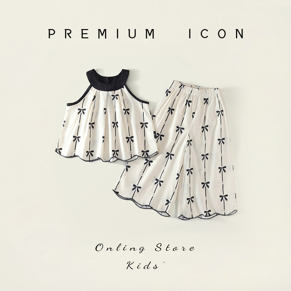 Girls Cotton Printed Set Wide Leg Pants Summer 2025