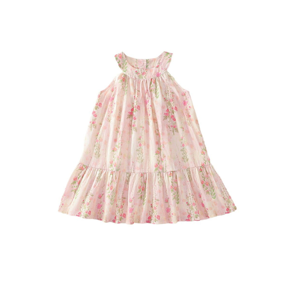 Girls Floral Pastoral Dress Pink Summer 2025