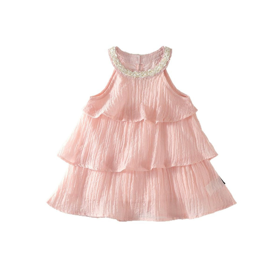 Girls Pink Ruffle Sling Dress Summer 2025 Princess