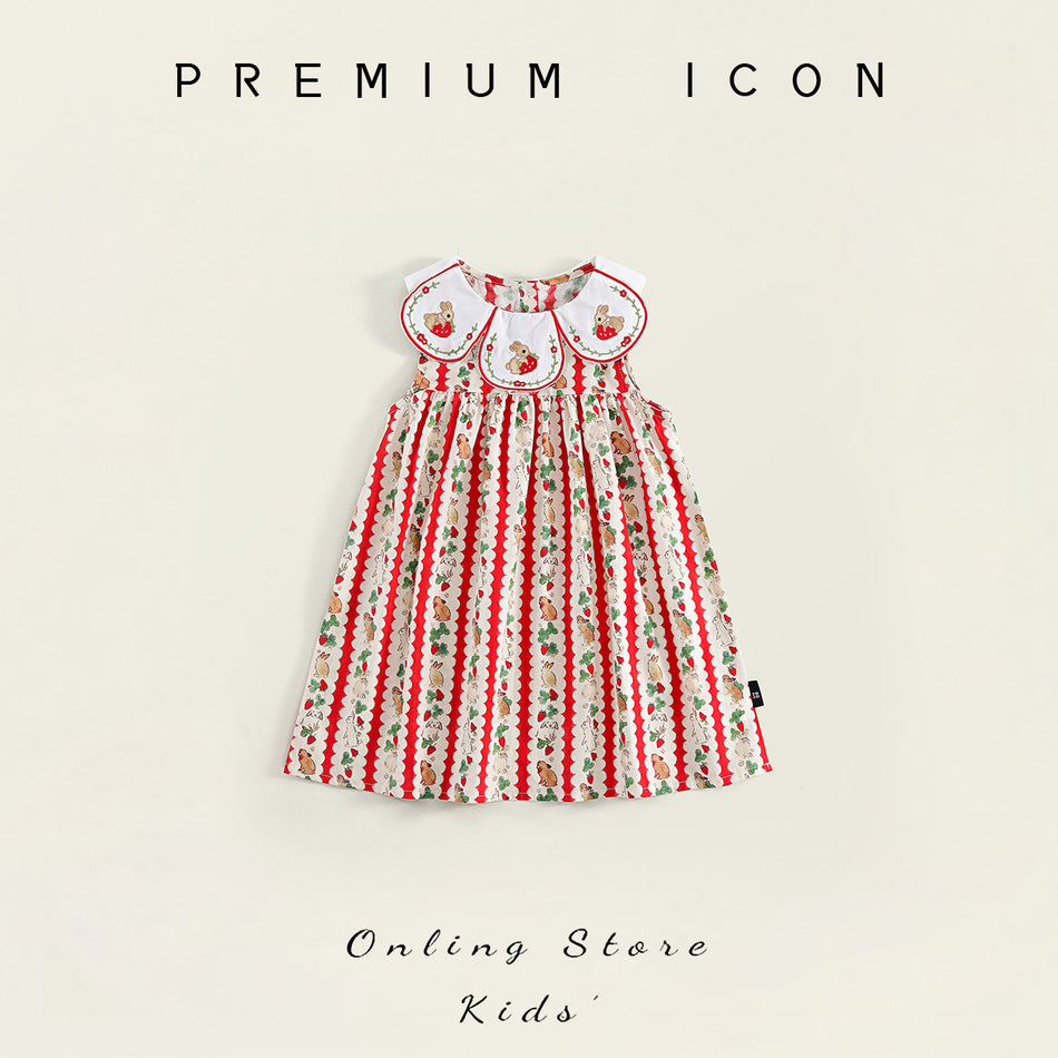 Girls Rabbit Embroidered Red Dress Summer 2026