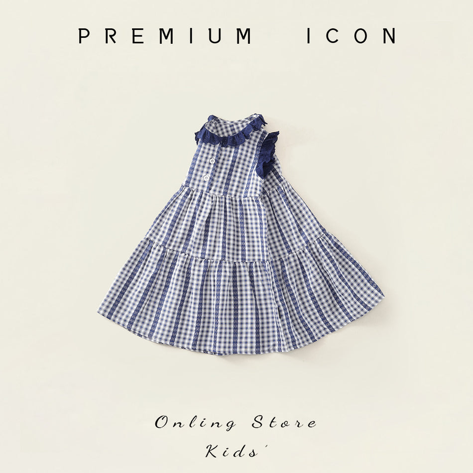 Girls Plaid Cake Skirt Dress Summer 2026 Korean Style