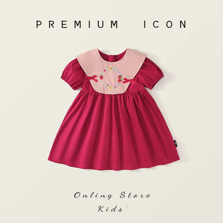 Girls Pink Embroidered Retro Dress Summer 2025