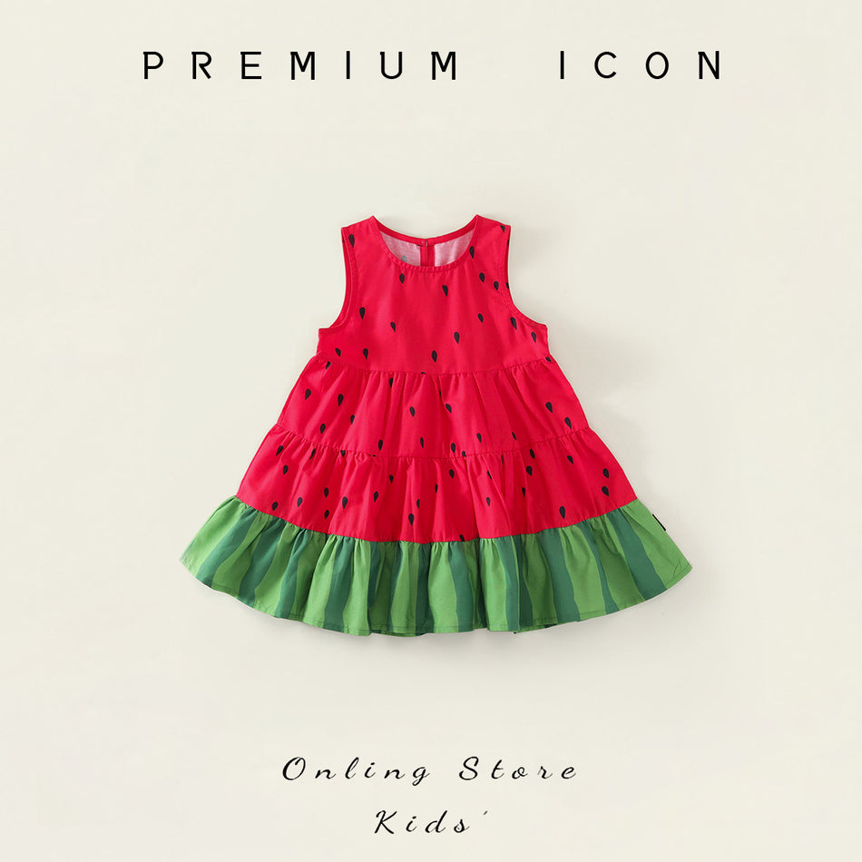 Girls Red Watermelon Summer Vest Dress 2025 Sweet Style