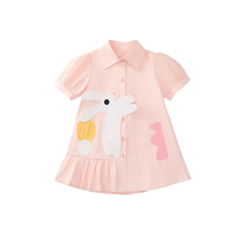 Girls Pink Bunny Summer Dress Korean Style