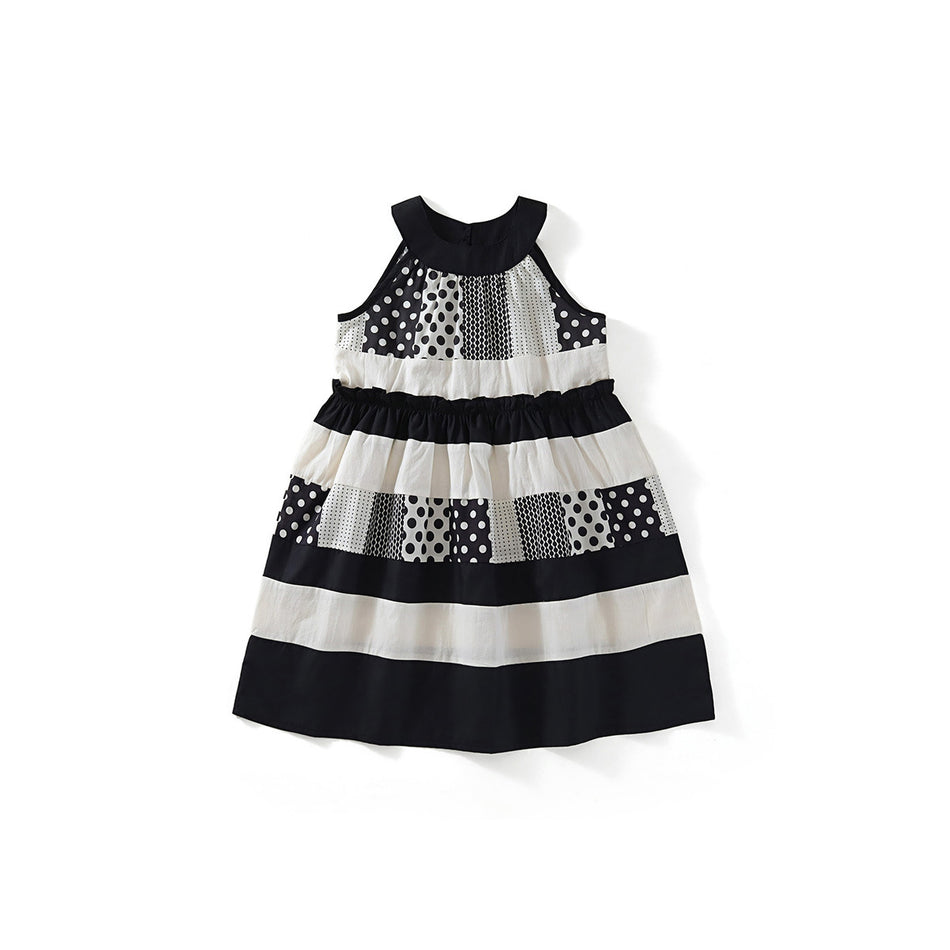 Girls Dot Stitch Halter Dress Elegant Summer Style