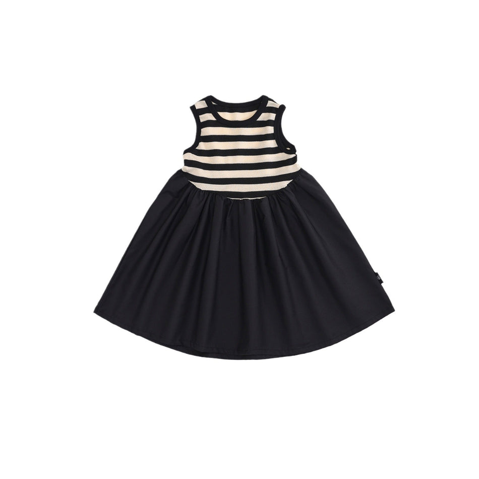 Girls Black White Stripe Sleeveless Vest Dress