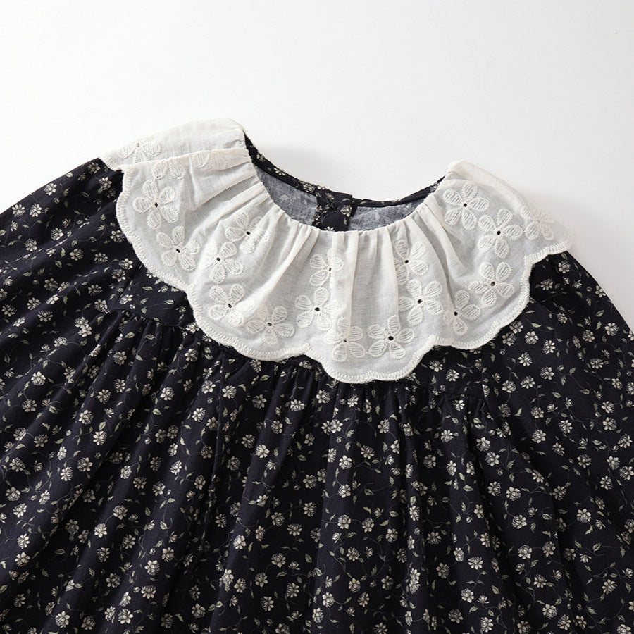 Girls Floral Cotton Princess Dress Retro Style