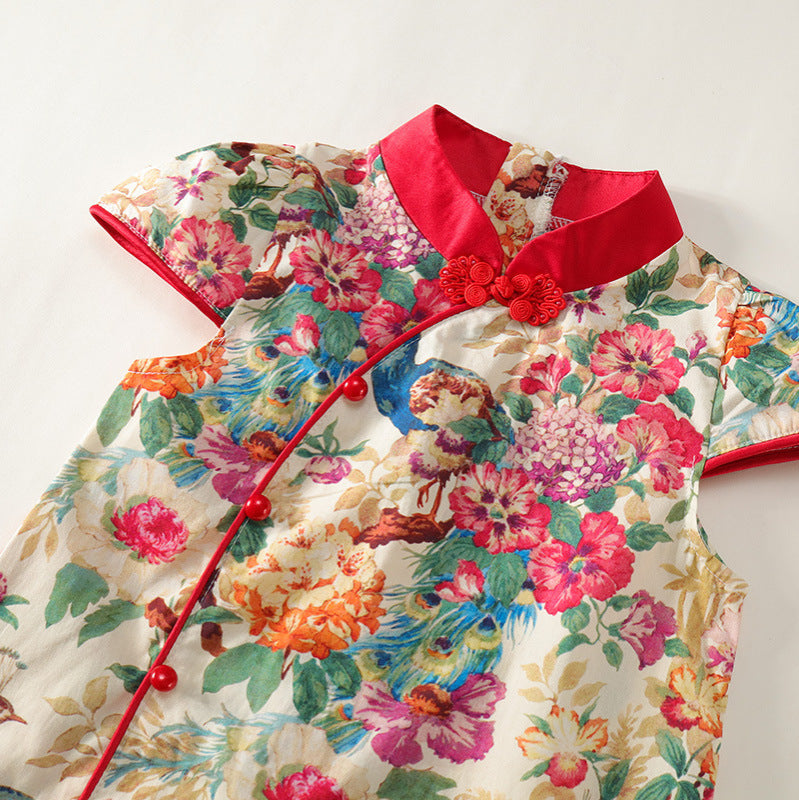 Girls Cheongsam Summer Dress Chinese Style Retro