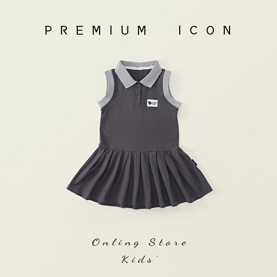 Girls Lapel Pleated Sleeveless Vest Dress Korean Style
