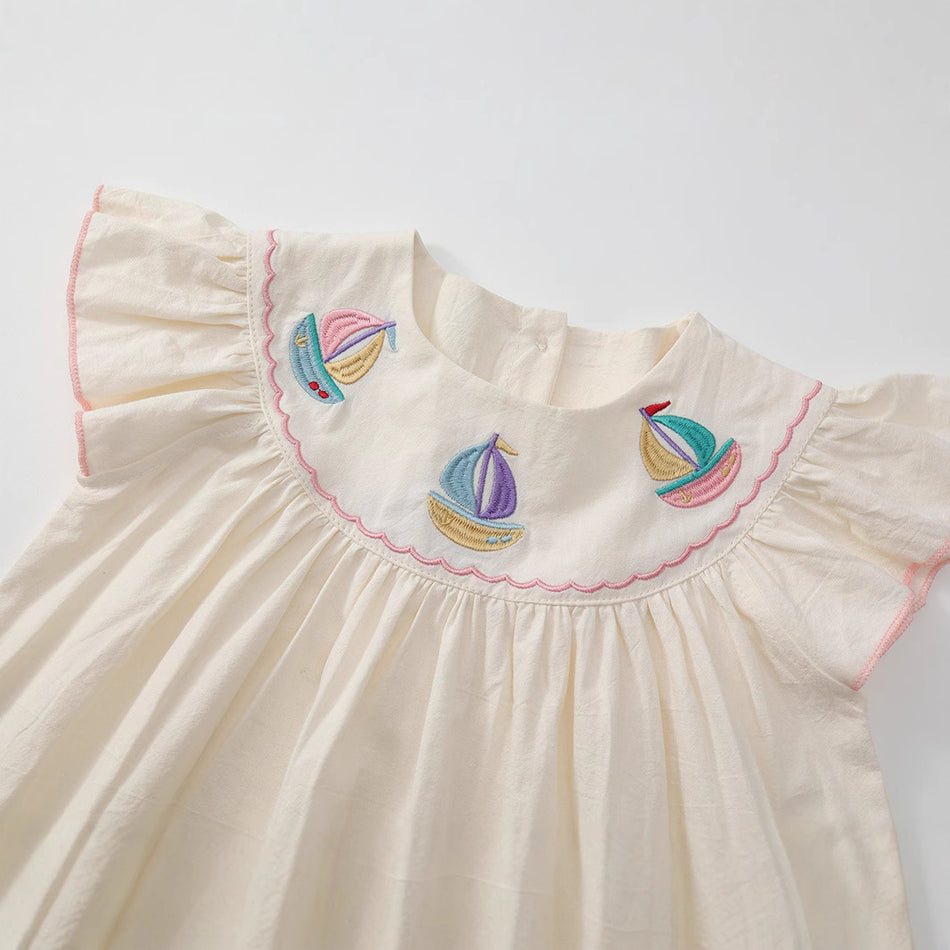 Girls Cotton Fly Sleeve Embroidery Summer Dress