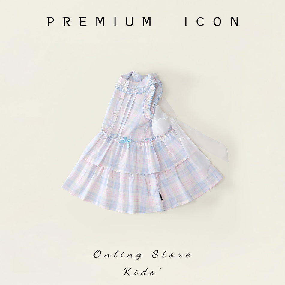Girls Plaid Bow Tiered Sleeveless Summer Dress