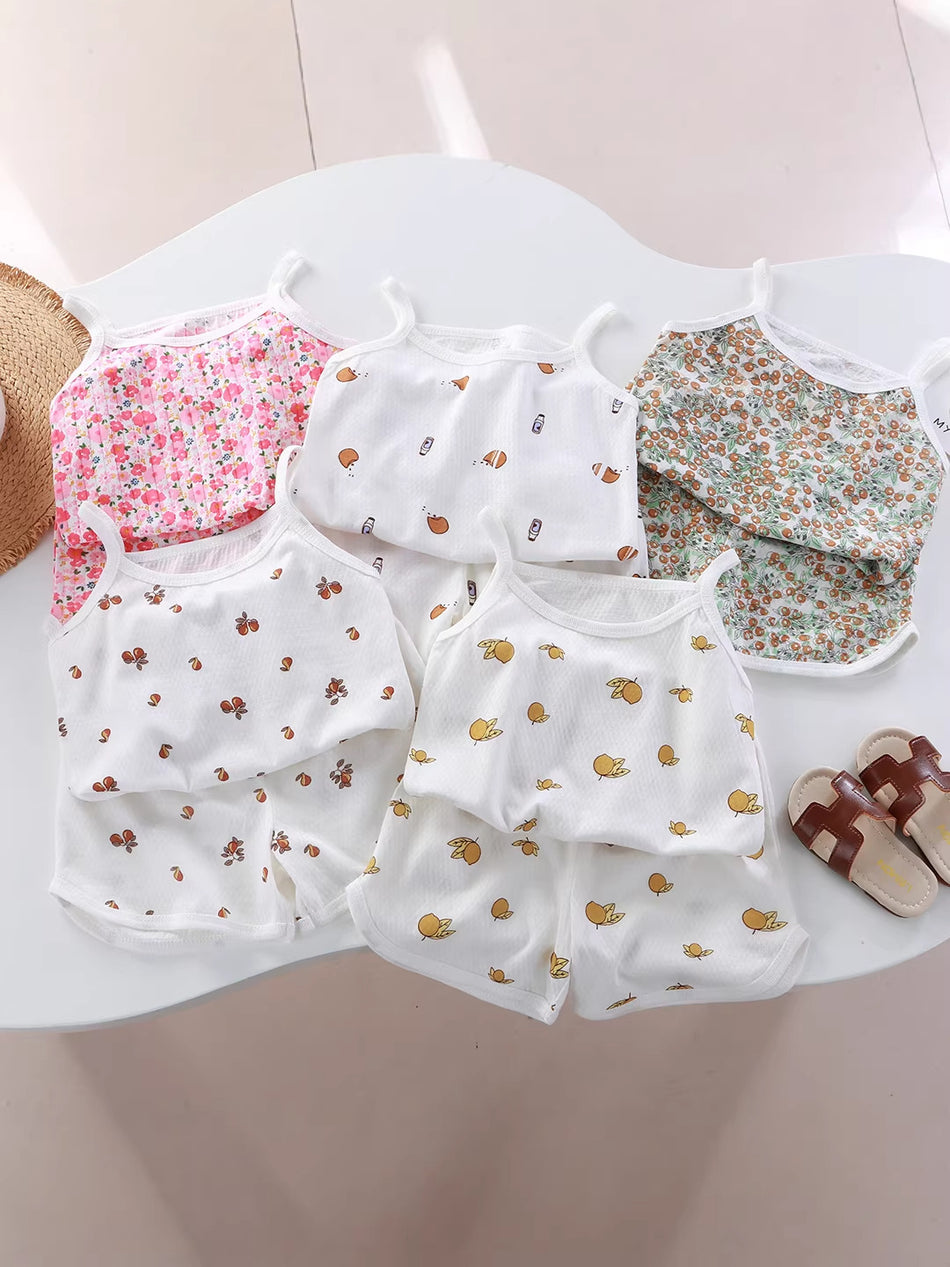 Girls Cotton Vest Shorts Set Summer Home Outfit