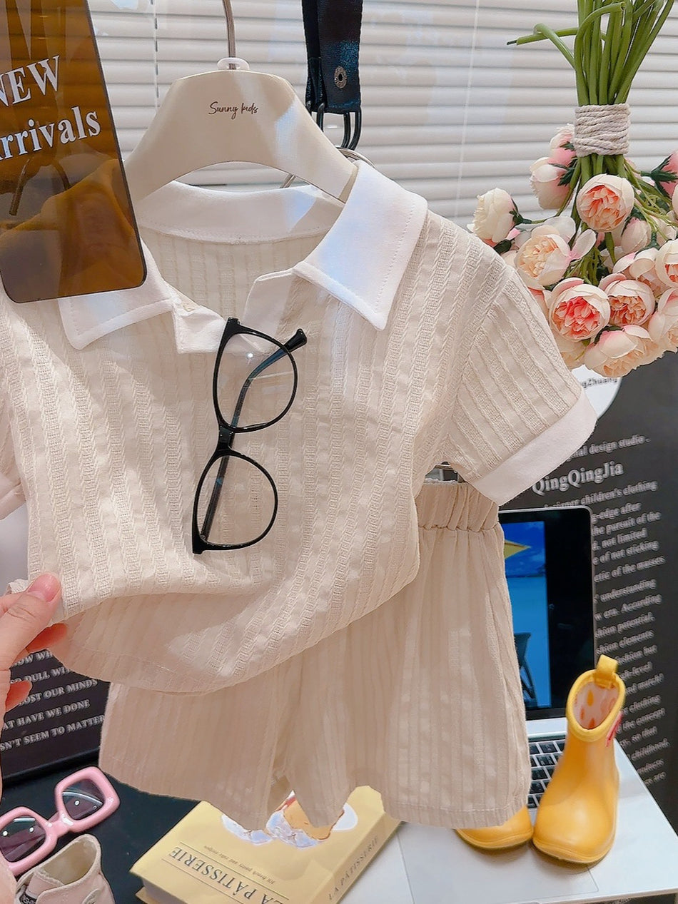 Girls Polo Collar Knitted Jacquard Summer Set
