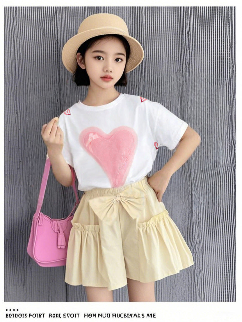 Baby Girl Heart Cotton Shorts Set Summer Outfit