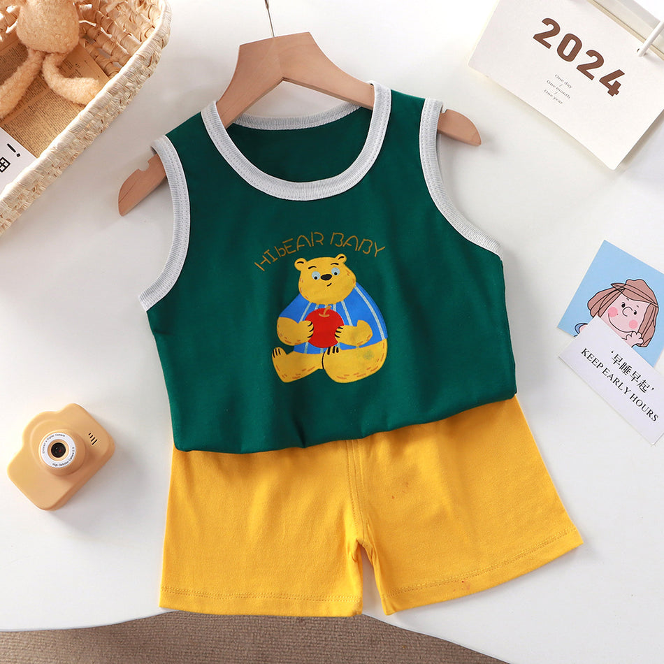 Kids Cotton Vest Set Boys Summer Korean Outfit