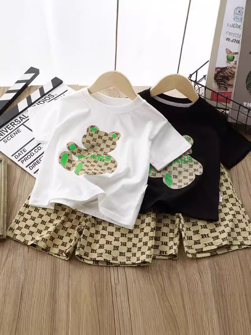 Kids Cotton Bear Set Summer Cartoon Shorts Outfit