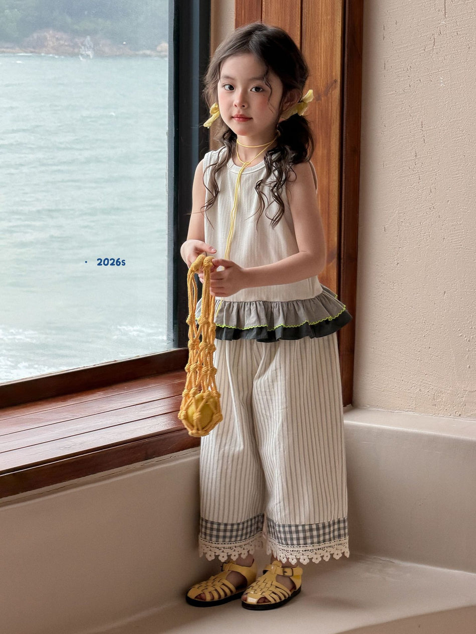 2026 Summer New Girls' Korean Style Loose Thin Sleeveless Clothes Sling Wide Leg Pants Suit Two-Piece Suit