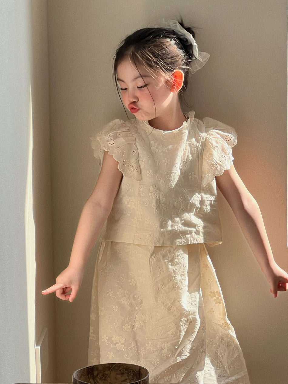 Girls Mori Style Flying Sleeve Skirt Set Summer