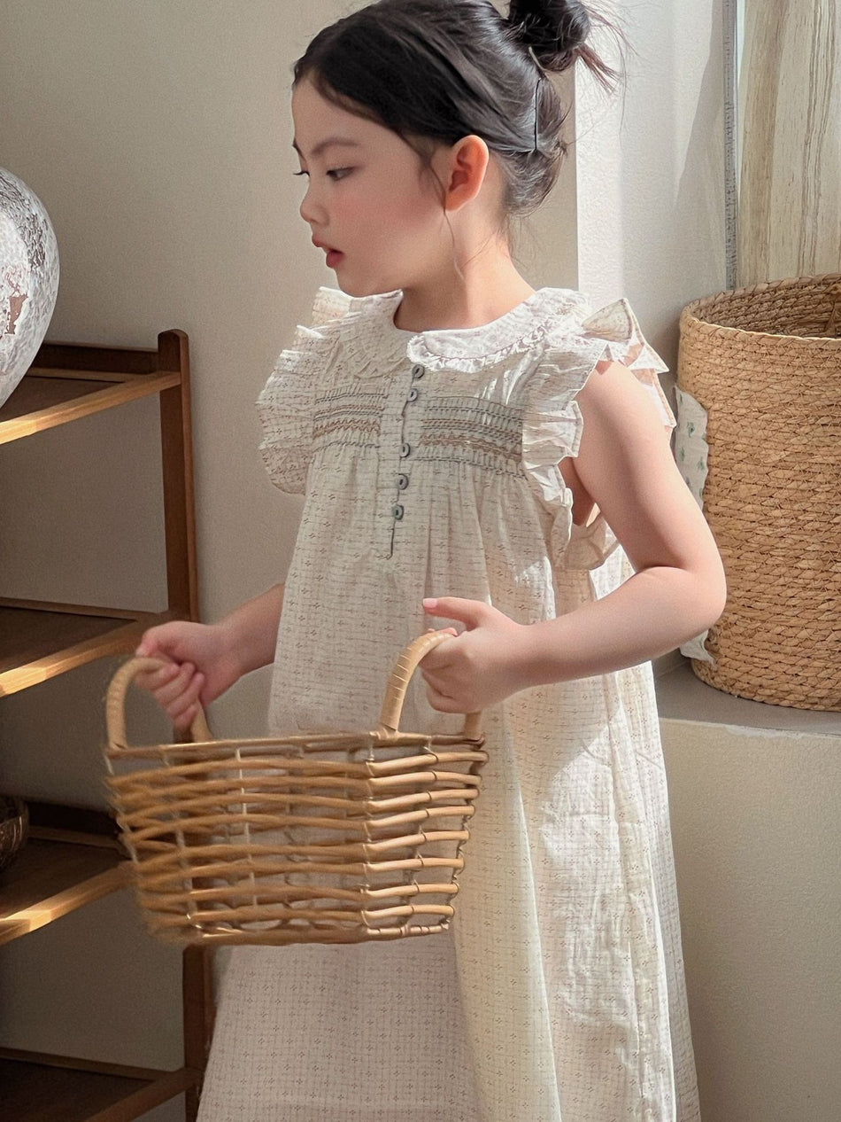 Girls Floral Flying Sleeve Cotton Dress Summer 2026