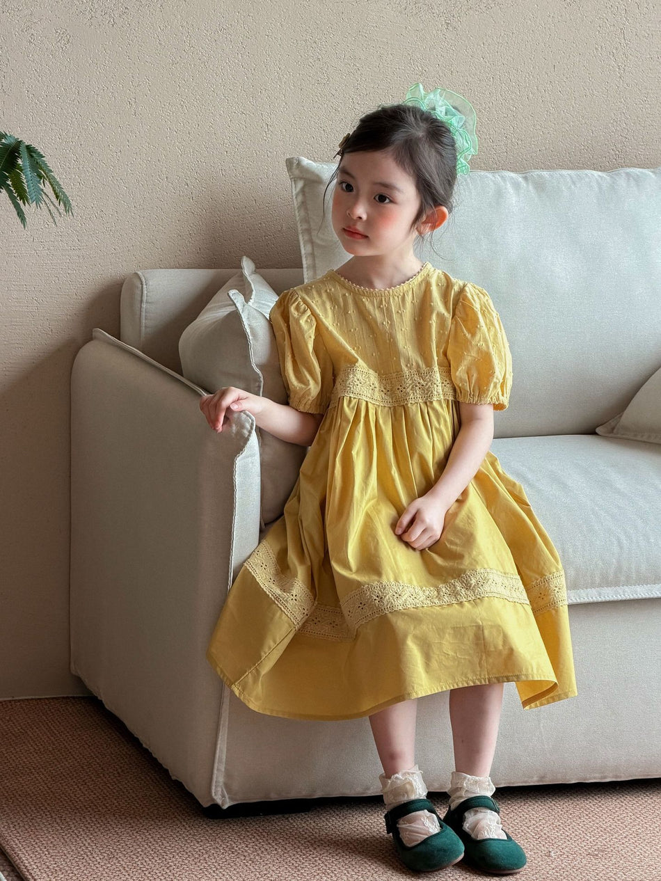 Girls Korean Lace Bubble Sleeve Princess Dress 2026