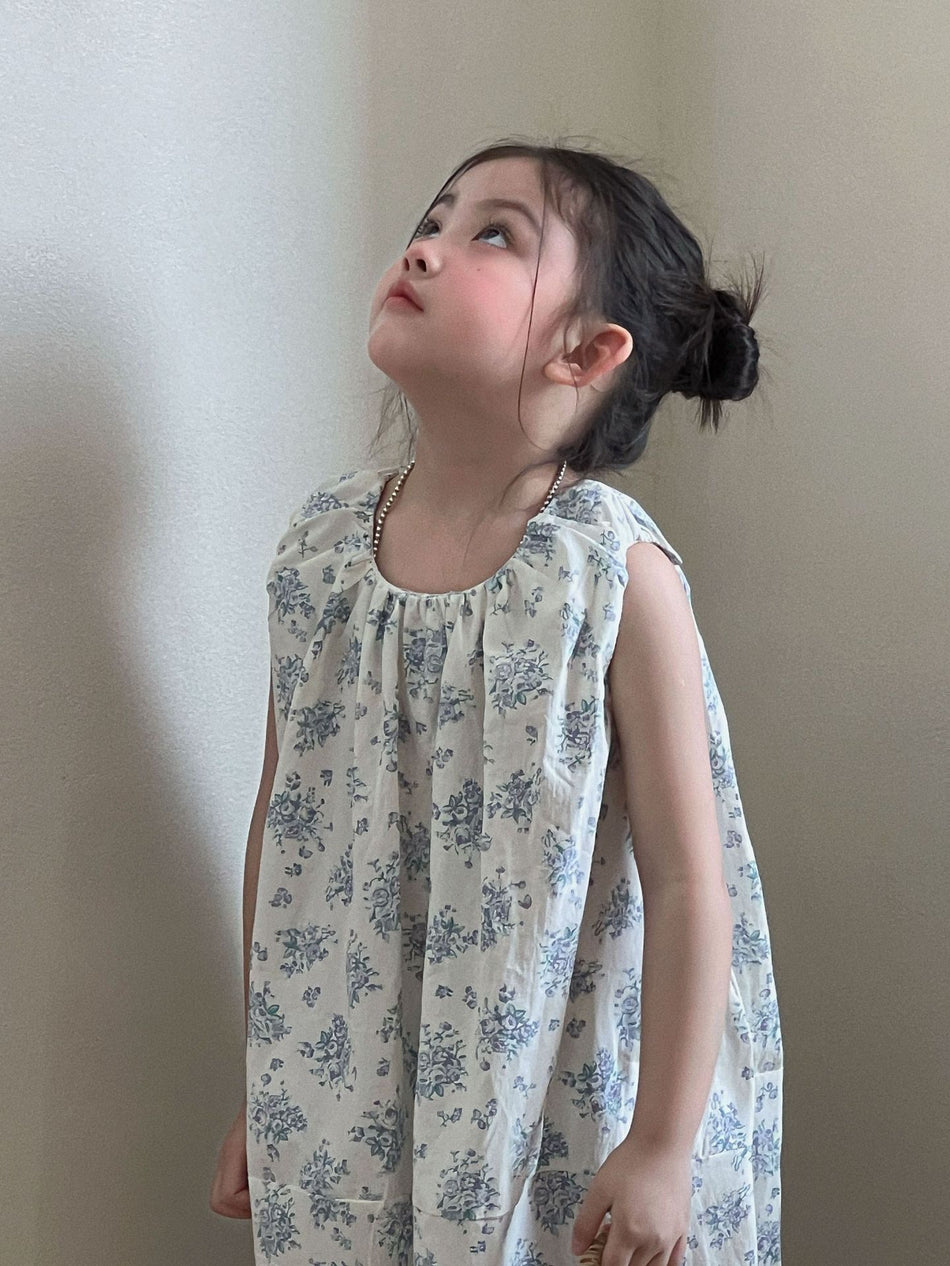 Girls Blue Floral Sleeveless Midi Dress Summer 2026