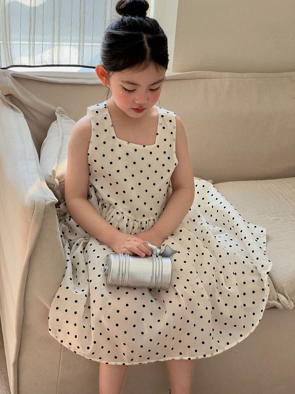 Girls Polka Dot Square Collar Princess Dress 2026