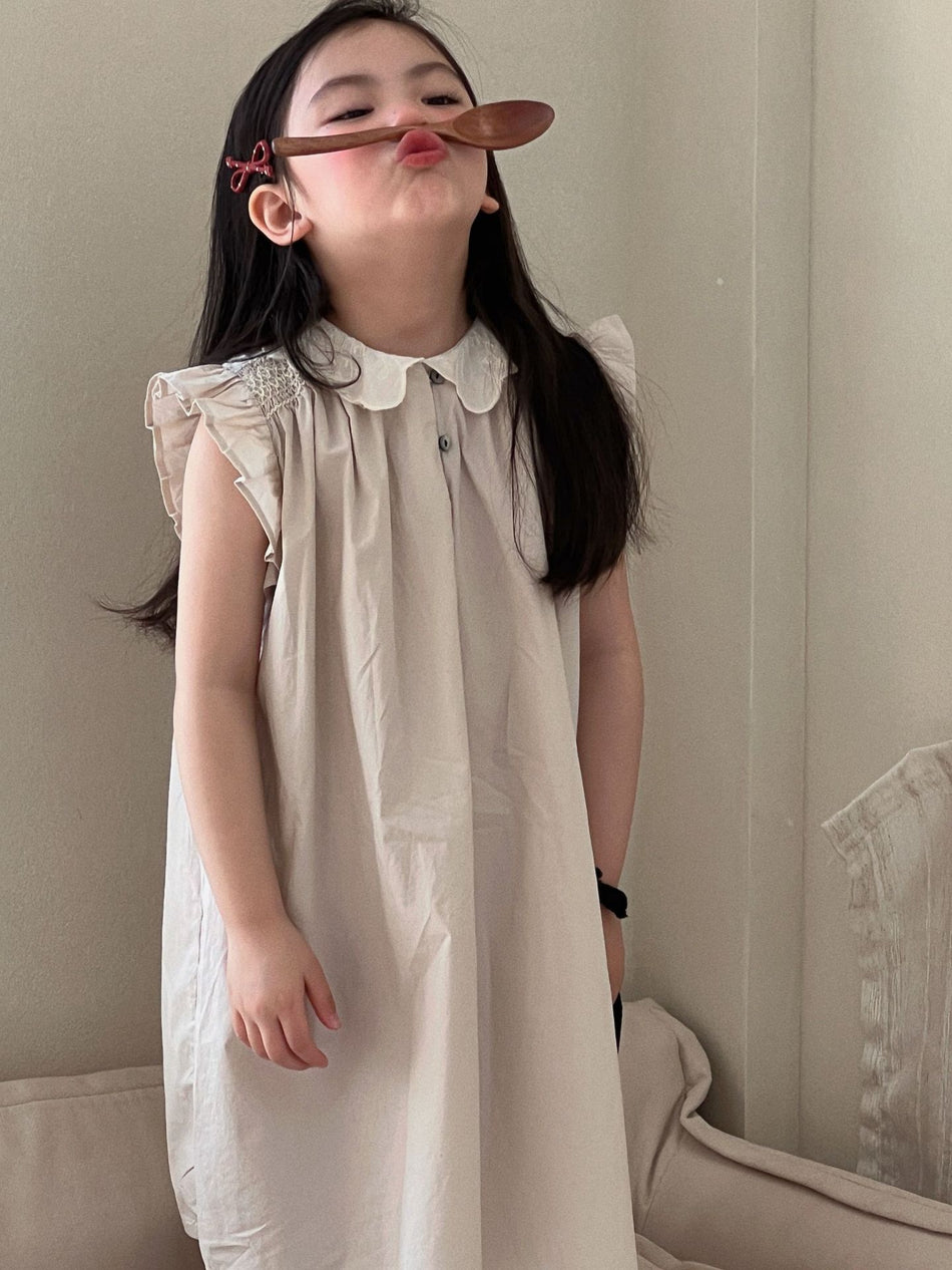 Girls Cotton Lapel Dress Flying Sleeve Summer 2026