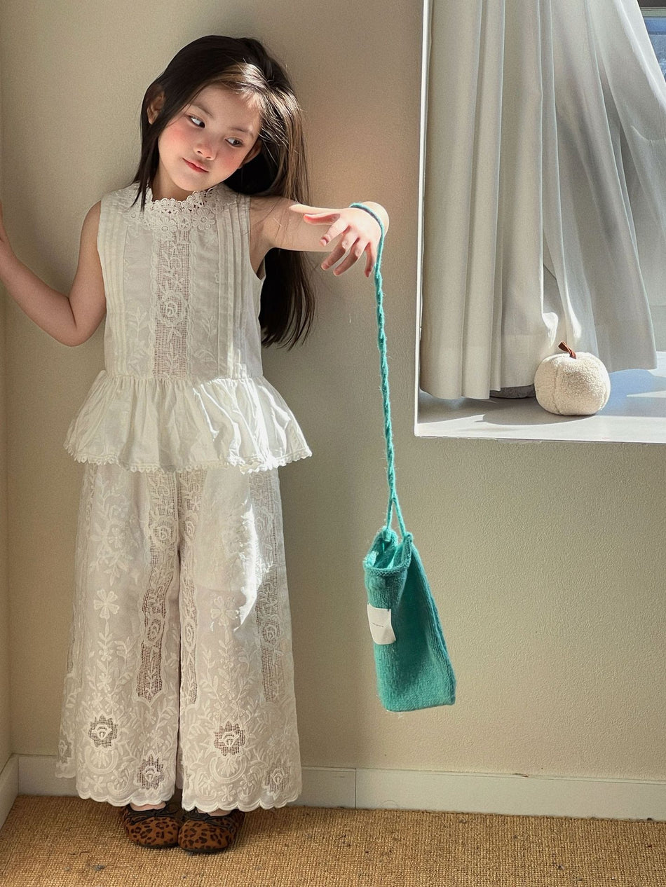 Girls Lace Stand Collar Set Wide Leg Pants 2026