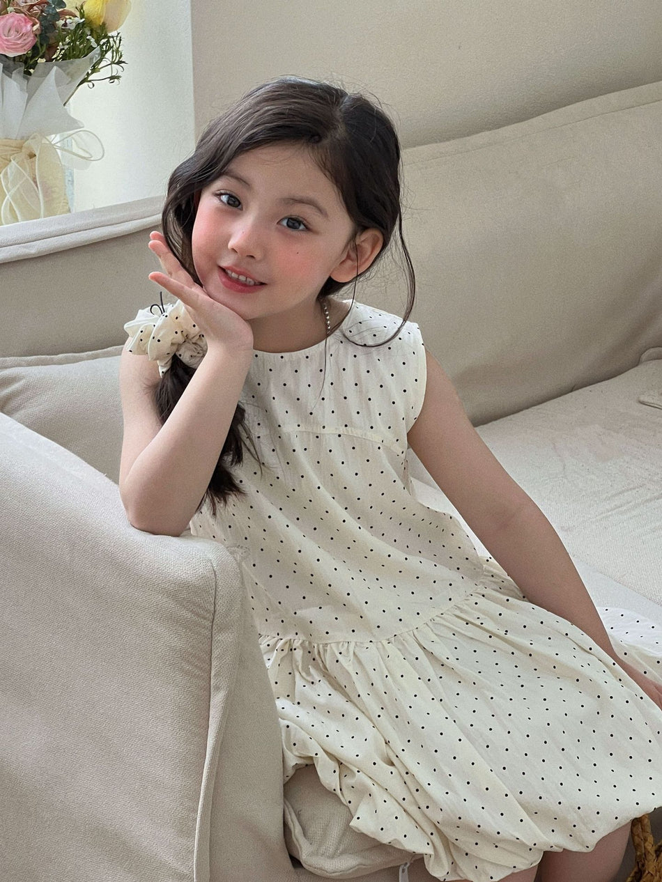 Girls Mori Polka Dot Strap A-Line Dress 2026 Summer