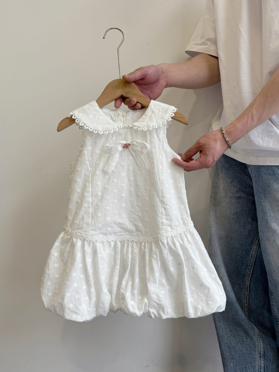 Girls Bow Shirt Dress Lace Patchwork 2026 Summer