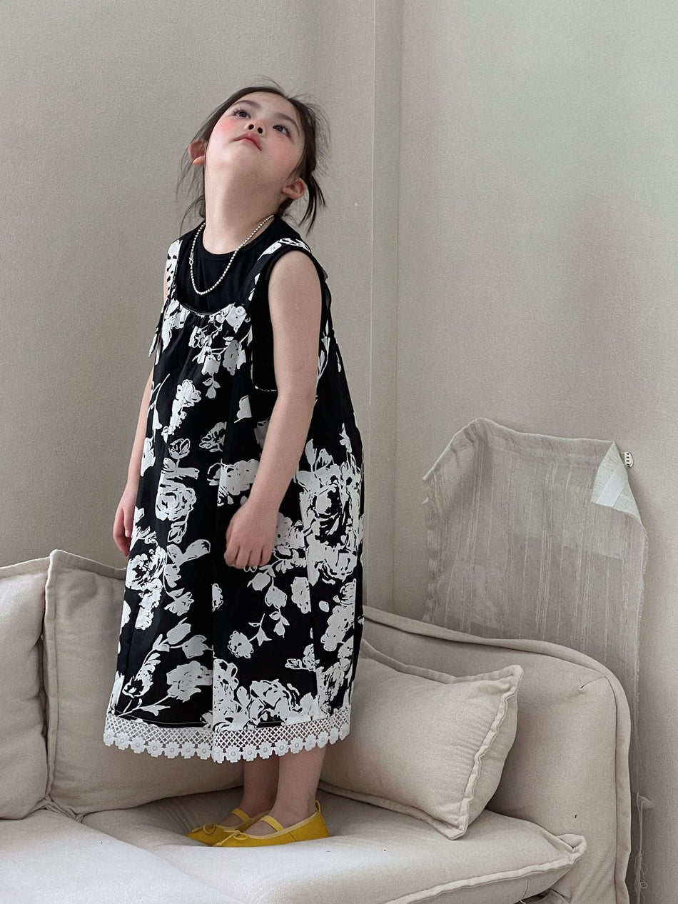 Girls Retro Flower Vest Dress Summer Princess 2026