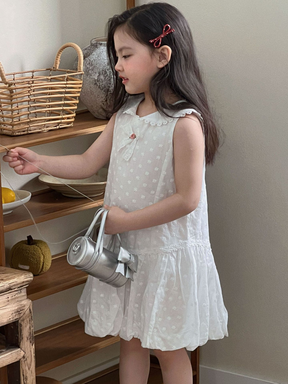 Girls White Flower Bud Princess Dress Summer 2026