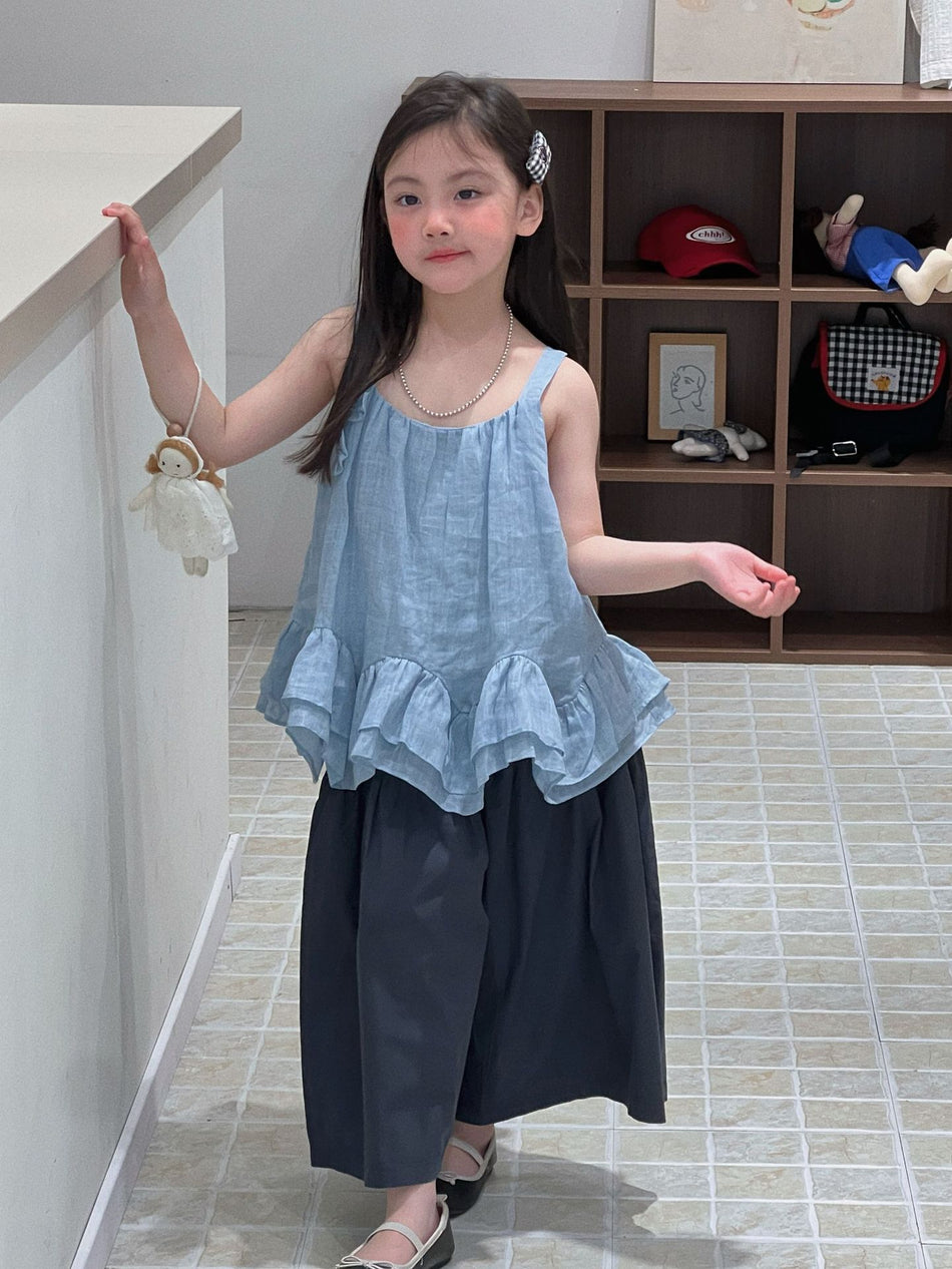 Girls French Ruffle Vest Set Wide Leg Pants 2026