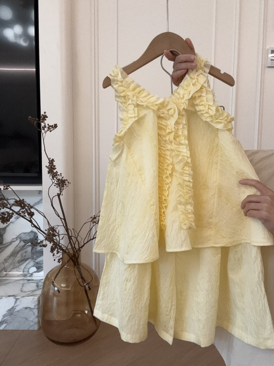 Girls French Holiday Ruffle Top & Skirt Set