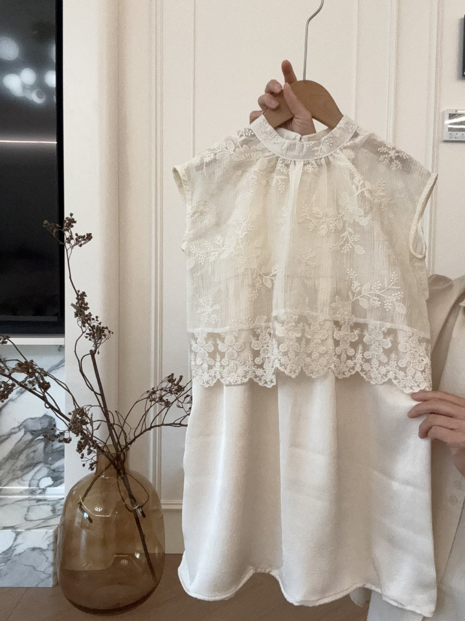 Girls French Lace Silk Strap Princess Dress Set