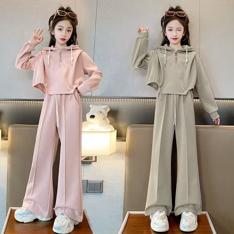 Girls Korean Hooded Sweatshirt Set Spring Autumn 2026