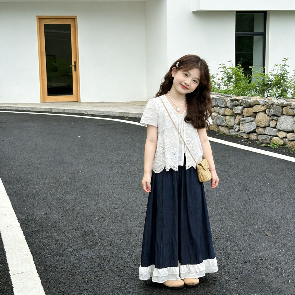 Girls Lace Wide-Leg Pants Summer 2-Piece Set 2026